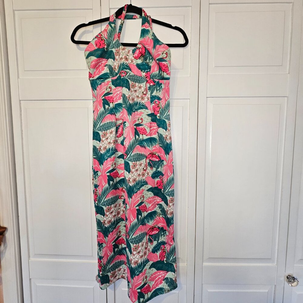 Bettie Page Flamingo Halter Dress - Picture 3 of 6